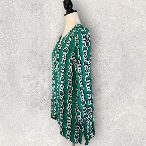 Iman Green Tunic Top Asymmetrical Hem Chainlink Print Size M NWT - Picture 3 of 11